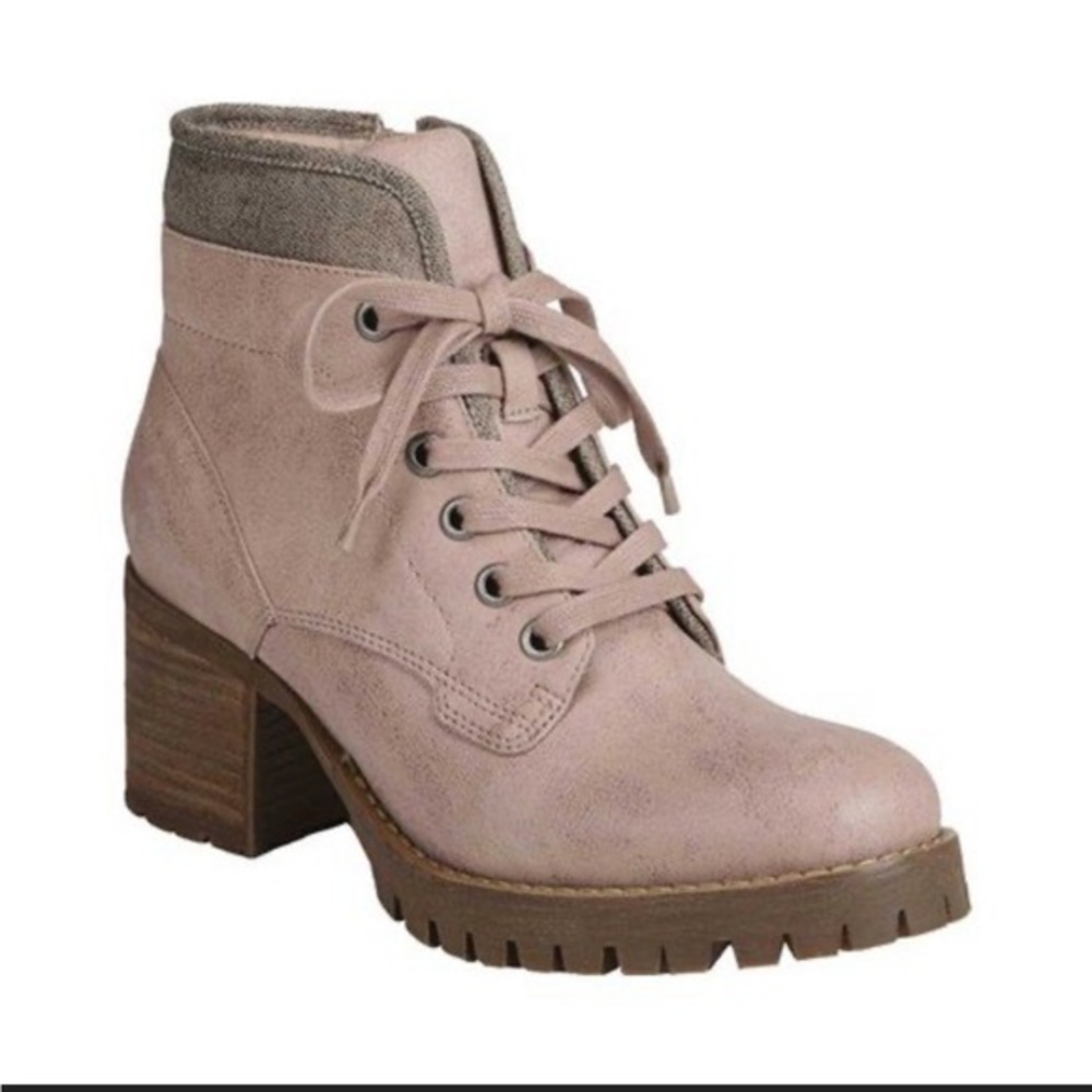 Carlos Santana Pink Lace-Up Block Heel Boots